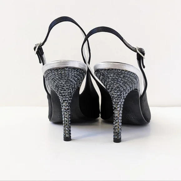 Giuseppe Zanotti Black Crystal Embellished Satin Slingback Pumps - Picture 4 of 16